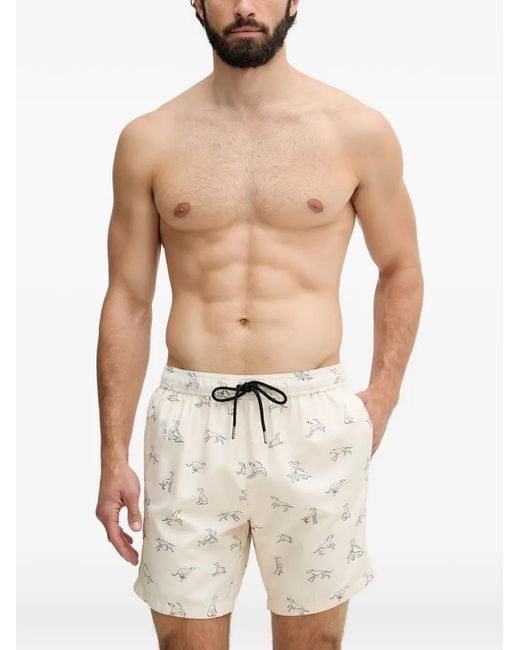 Trussardi Natural Greyhound-Print Drawstring Swim Shorts for men