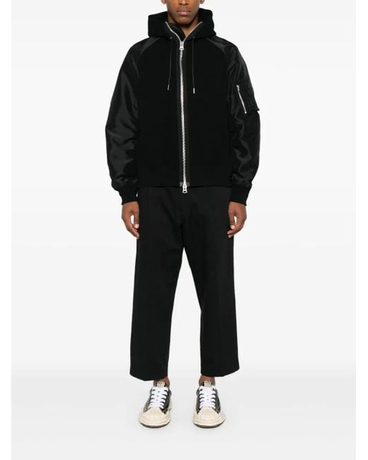 Sacai Black Hooded Bomber Jacket for men