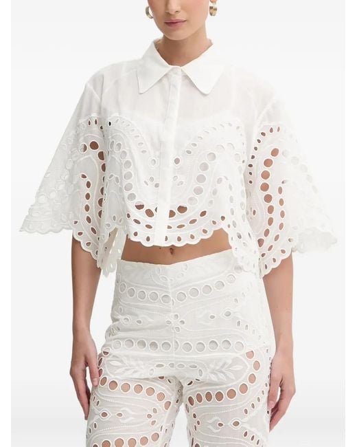 Charo Ruiz White Storm Scallop-Trim Eyelet Blouse
