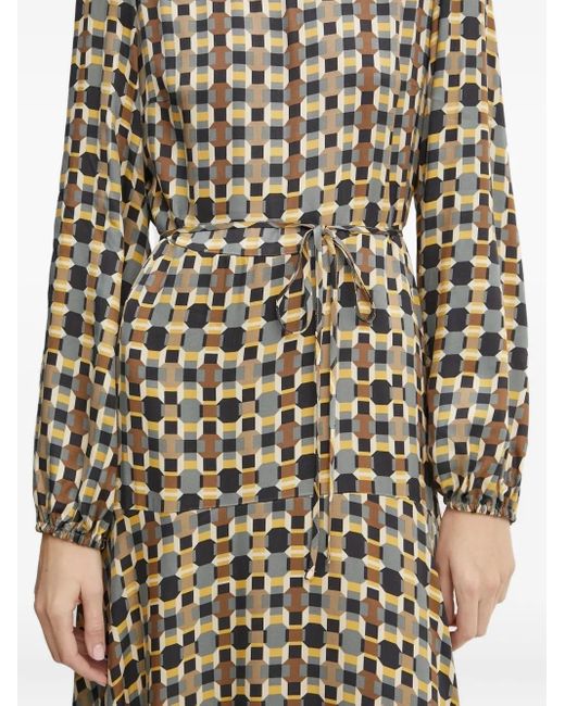 Marc O' Polo White Geometric-Print Midi Dress