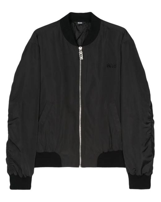 Gcds Black Bomber Jacket With Embroidered Logo for men