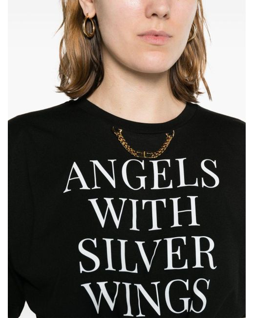 Elisabetta Franchi Black Slogan-print Self-tie Cotton T-shirt
