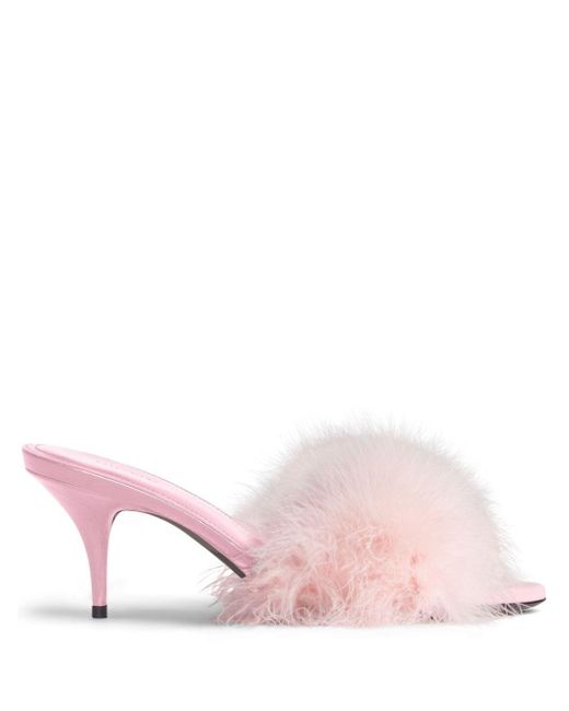 Balenciaga Pink Boudoir Mules mit Federn 70mm