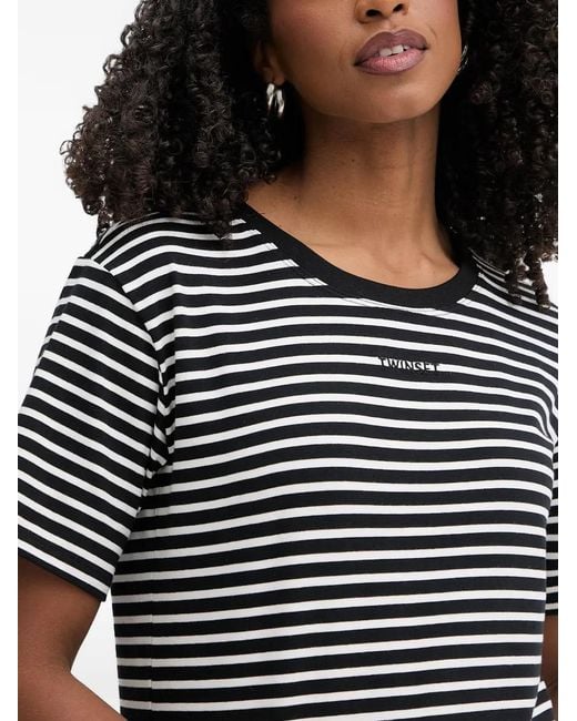 Twinset Black Horizontal-Stripe Logo-Embroidered T-Shirt