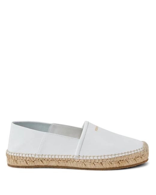 Ferragamo White Logo-Print Leather Espadrilles