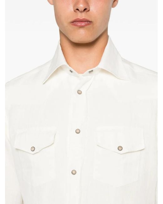 Eleventy White Western-Style Flap-Pocket Shirt for men