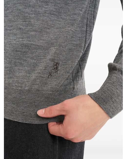 Pringle of Scotland Gray Quarter-Zip Merino Wool Sweater for men