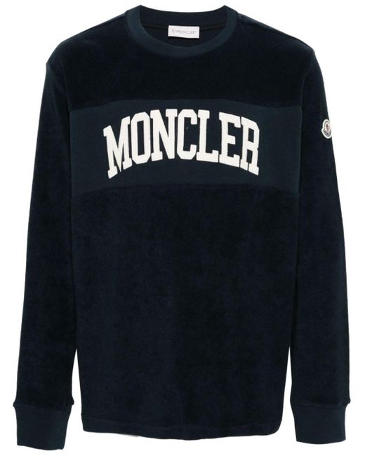 Moncler Blue Logo-embroidered Cotton Sweatshirt - Men's - Wool/cotton/acrylic/polyester for men