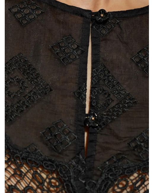 Munthe Black Valiance Lace-Panelled Embroidered Blouse