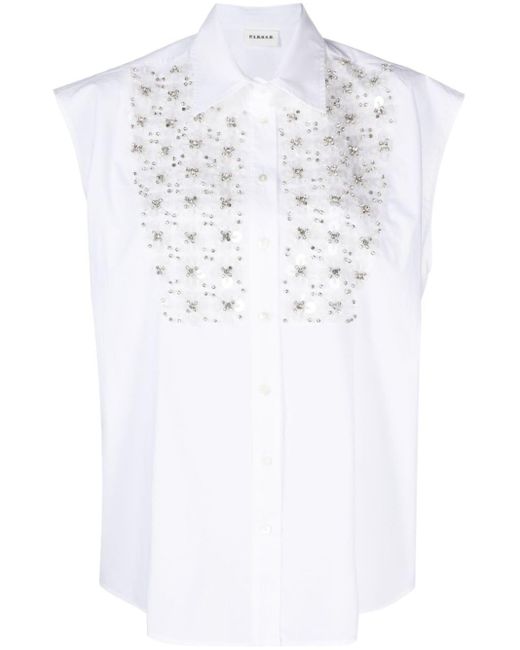P.A.R.O.S.H. White Sequined Sleeveless Cotton Blouse