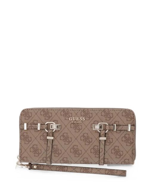 Guess Gray Monogram-Print Buckle-Detail Wallet