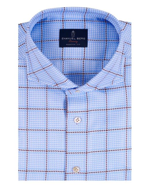 Emanuel Berg Blue Checked-Pattern Long-Sleeve Shirt for men