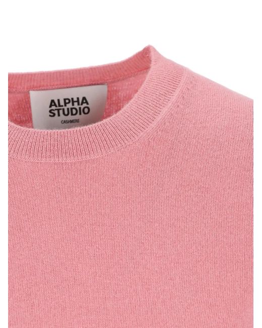 Alpha Studio Pink Short-Sleeve Cashmere Top