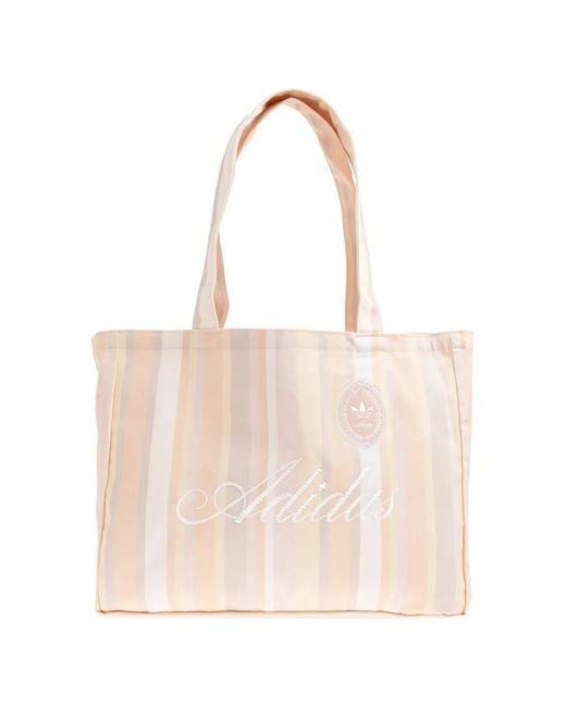 Adidas Natural Striped Embroidered Tote Bag