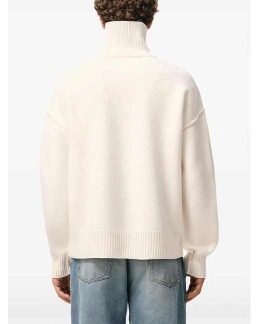 AMI White Ami De Coeur Logo-Detail Roll-Neck Sweater