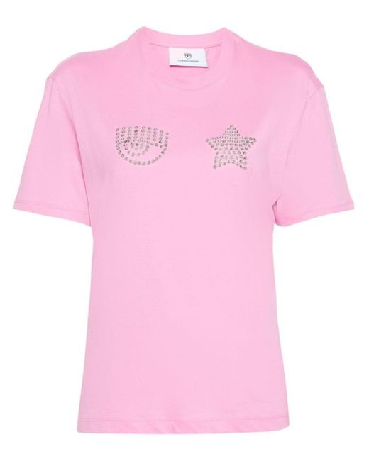 Chiara Ferragni Pink Stud-embellished T-shirt