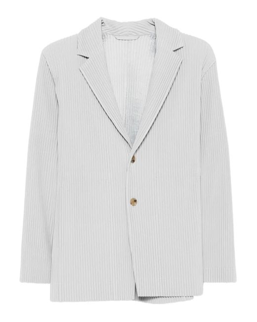 Homme Plissé Issey Miyake White Pleated Button Blazer for men