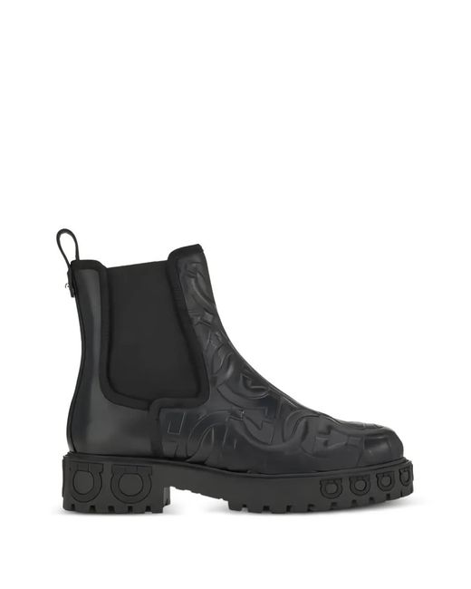 Ferragamo Black Varsi Embossed Leather Boots