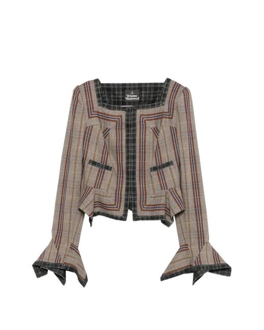Vivienne Westwood White Dandy Double-Breasted Check Jacket