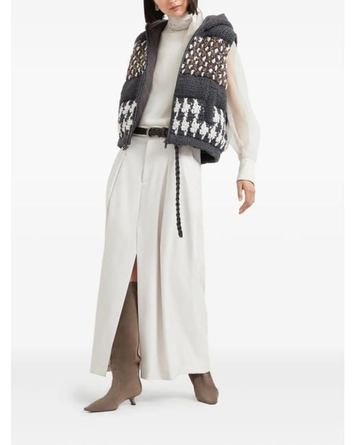 Brunello Cucinelli White Pleated Front-Split Maxi Skirt