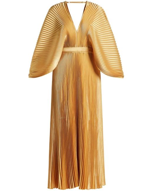 L'ide Fully-pleated V-neck Dress in Yellow | Lyst