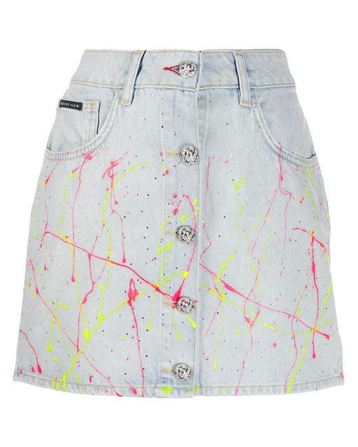 Philipp Plein Blue Hot N' Cold Denim Skirt