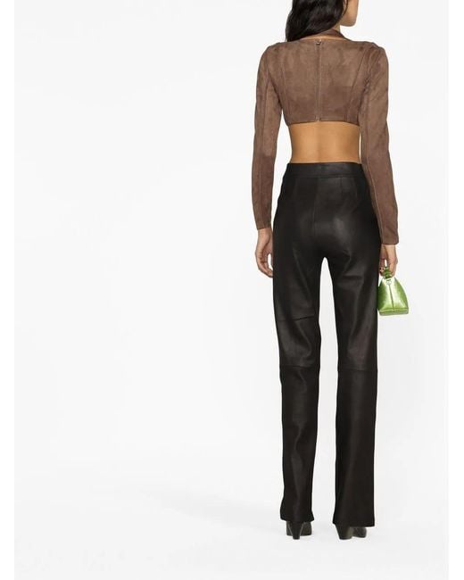M I S B H V Brown Faux Suede Crop Top