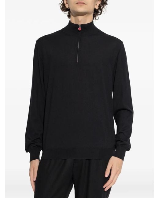 Kiton Black Half-Zip Turtleneck Sweater for men