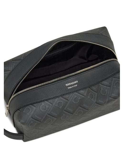 Ferragamo Gray Monogram Wash Bag for men