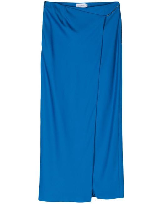 Calvin Klein Blue Chain-detailed Crepe Maxi Skirt