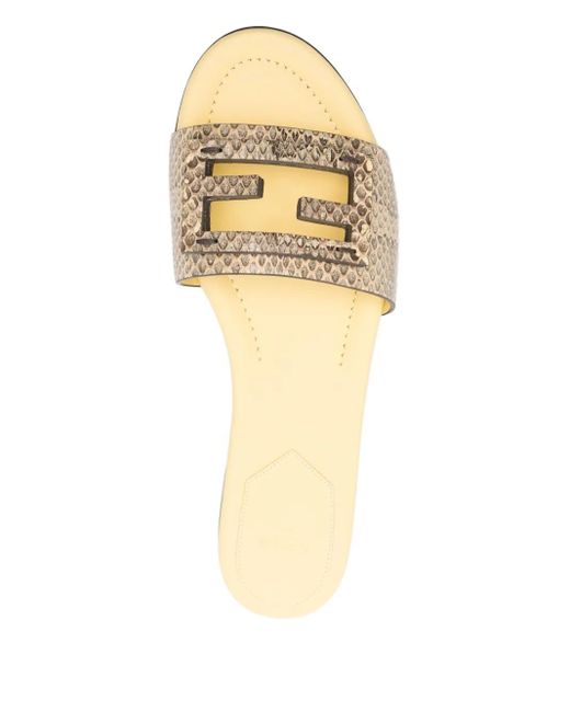 Fendi Leren Sandalen Met Slangenleer-Effect in het Natural