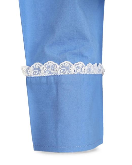 Ganni Blue Lace-Trim Crop Shirt