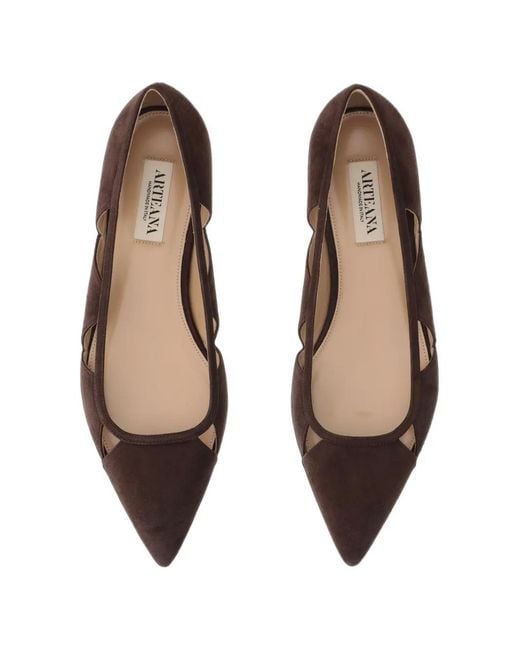 Arteana Brown Ballerines En Daim À Découpes