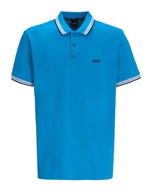メンズ Boss ストライプトリム ポロシャツ Blue