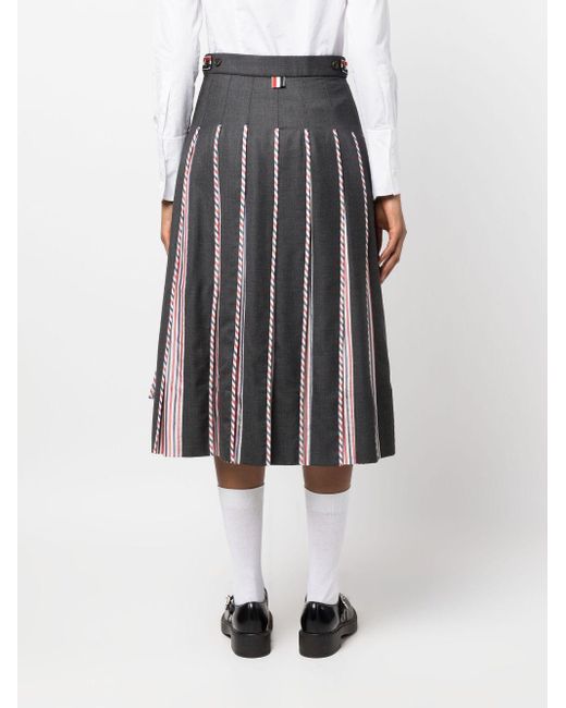Thom Browne Gray Rwb-print Pleated Midi Skirt