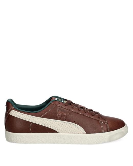 PUMA Brown Clyde Leather Lace-Up Sneakers for men
