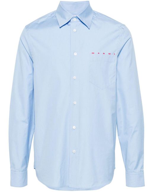 Marni Blue Logo-print Cotton Shirt for men
