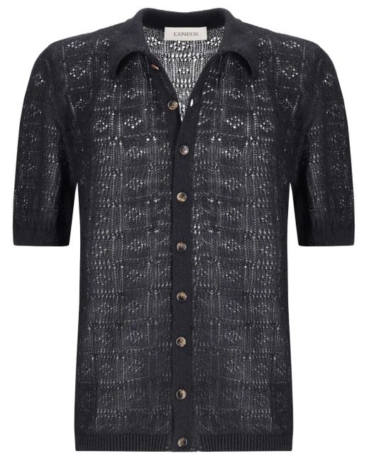 メンズ Laneus オープンニット シャツ Black
