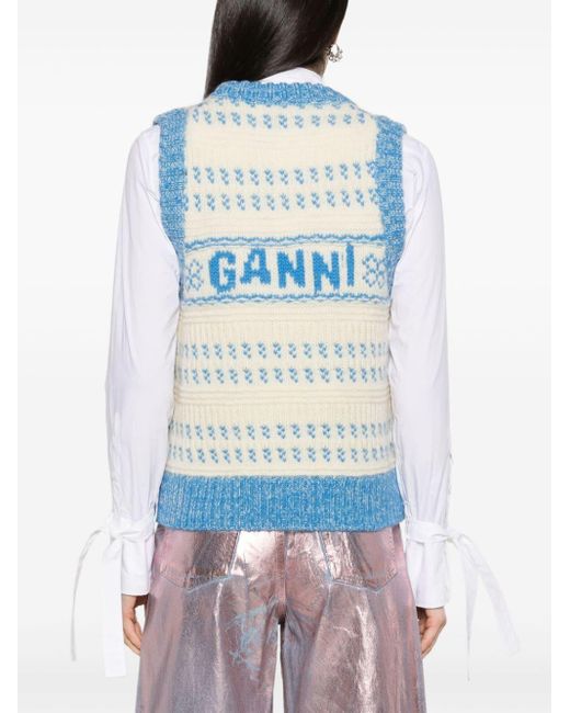 Ganni Blue Organic Wool Knit Vest