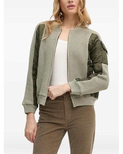Aeronautica Militare Green Knitted-Panel Bomber Jacket