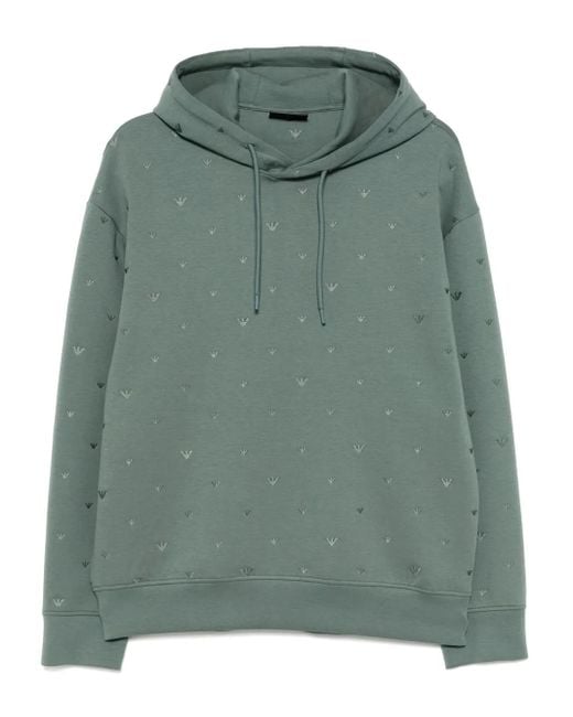 Emporio Armani Green Embroidered-Logo Hoodie for men