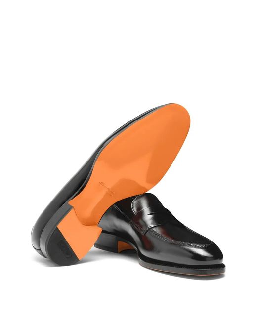 Santoni Black Leather Loafers for men