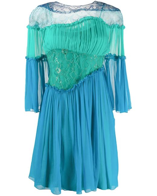 Vestido con ribetes de volantes y paneles Alberta Ferretti de color Blue