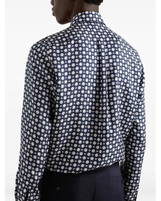Dolce & Gabbana Blue Printed Silk Twill Martini Shirt for men
