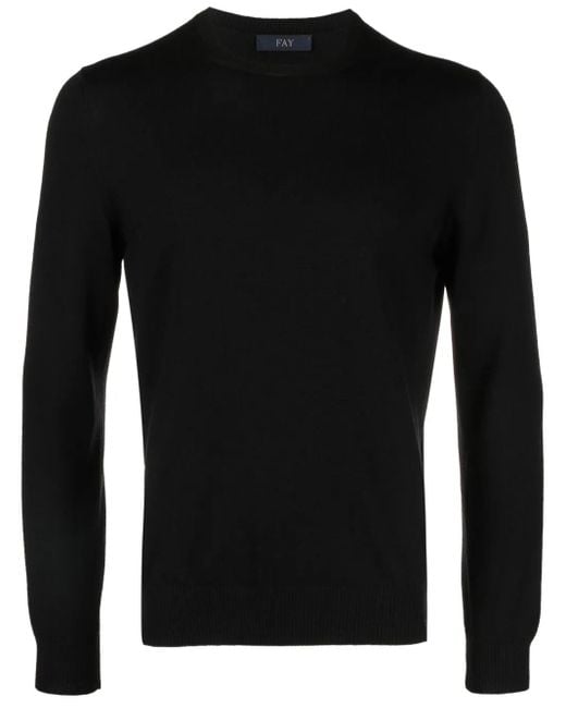 Fay Black Round-Neck Virgin-Wool Sweater for men