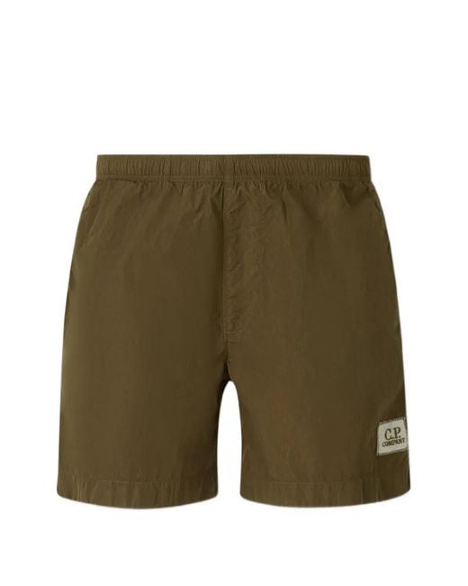 C P Company Green Chrome-R Nylon Swim Shorts With Logo Label for men