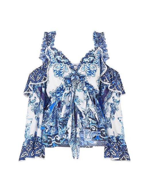 Camilla Blue A Tiled Wonderland Ruffled Blouse