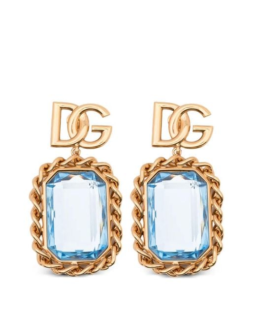 Dolce & Gabbana Blue Chain Detail Drop Earrings