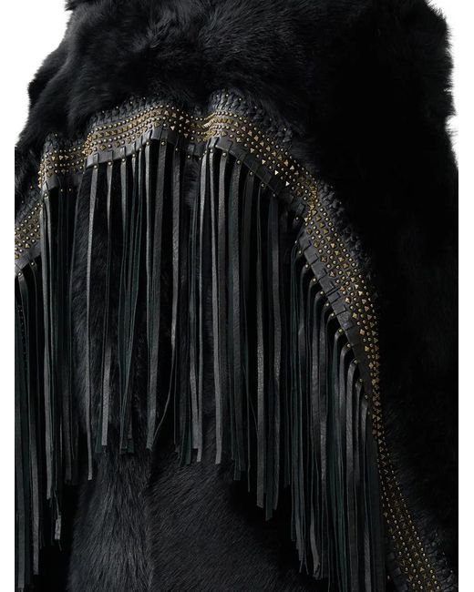 Camilla Black Removable Fringing Shearling Coat