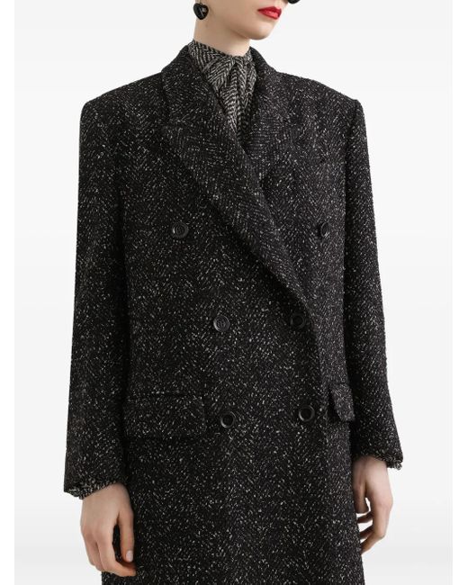 Dolce & Gabbana Black Herringbone-Pattern Double-Breasted Coat